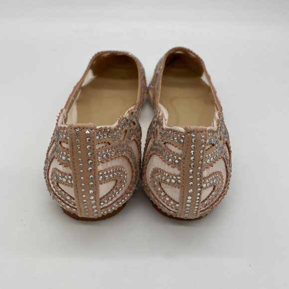 XYD Nude Pink Pointed Toe Rhinestone Mesh Flat - Picture 6 of 11